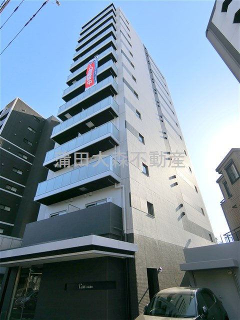 L'axe京急蒲田の外観|2022年1月築　RC鉄筋コンクリート造地上13階建て1K～1LDK総戸数72戸
東京都大田区南蒲田1丁目　京急本線京急蒲田駅徒歩7分、京急空港線糀谷駅徒歩9分