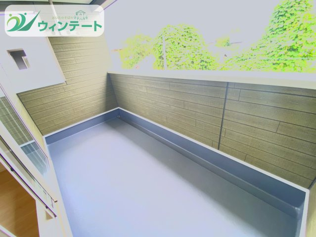 つくばみらい市小絹第4　新築戸建　5号棟のバルコニー|洗濯物や布団がしっかり干せる広さを確保。家事スペースとしてもくつろぎスペースとしても活躍します。
