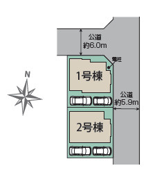 藤沢市湘南台４丁目　新築戸建　全２棟１号棟の区画図