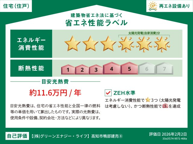 高知市鴨部 ⑧ 新築戸建ての省エネ性能ラベル