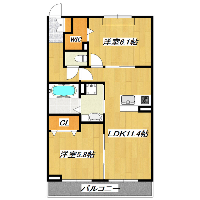 カーサドマーニの間取り|振分タイプの２ＬＤＫです。
