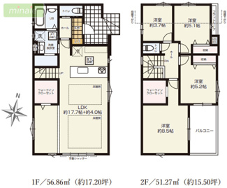 【間取り】 | LDK21.7帖　リビングイン階段　床暖房　牧の原　2号棟