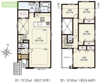 【間取り】 | LDK23帖　リビングイン階段　床暖房　吹抜け　牧の原　1号棟
