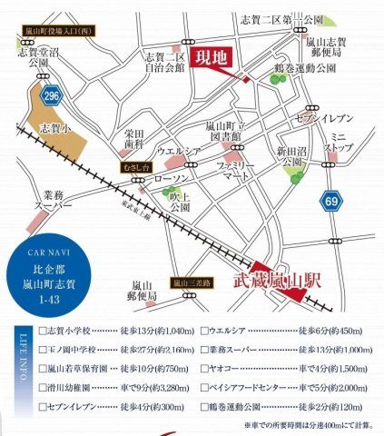 【仲介手数料無料】新築戸建　嵐山町志賀1-43（全1棟）の地図