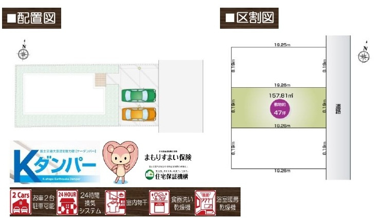 【仲介手数料無料】新築戸建　東松山市高坂2-27-1の区画図