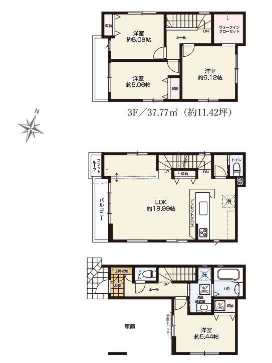 さいたま市北区宮原町　18期　新築一戸建て　グレース　01の間取り|【全2棟・1号棟】さいたま市北区宮原町　18期　新築一戸建て　グレース　01・4LDK・土地面積63.59m2・建物面積115.70m2