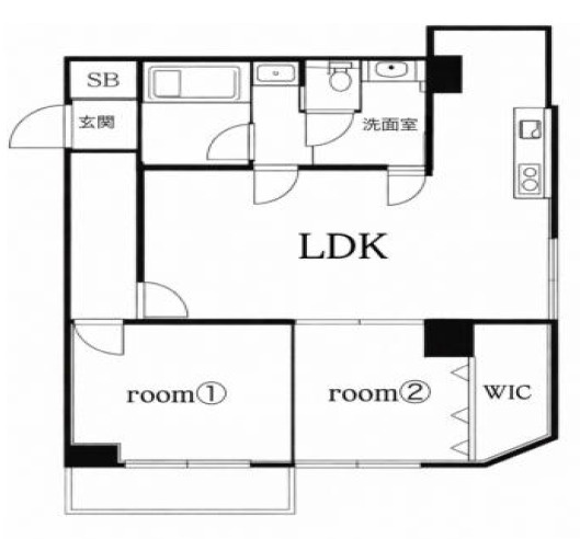 【間取り】 | タウンハイツ加美 | 角住戸2LDK☆スケルトン状態から全面リフォーム後のお引渡し☆（令和8年3月上旬完了予定）室内全て新調・新設☆TVモニターホン・バス追炊機能・浴室乾燥機完備☆WICあります♪
