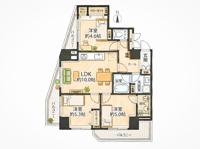 セザール北千住の間取り|角部屋ならではの2面採光！陽のあたる時間が長く、明るいお部屋で冬でもポカポカ☆