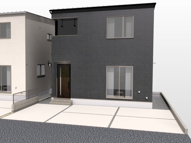 高知市東雲町建売④　新築一戸建ての外観パース|黒基調の洗練デザイン