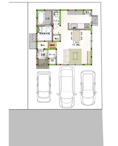 高知市東雲町建売④　新築一戸建ての区画図|駐車もゆとりの3台分