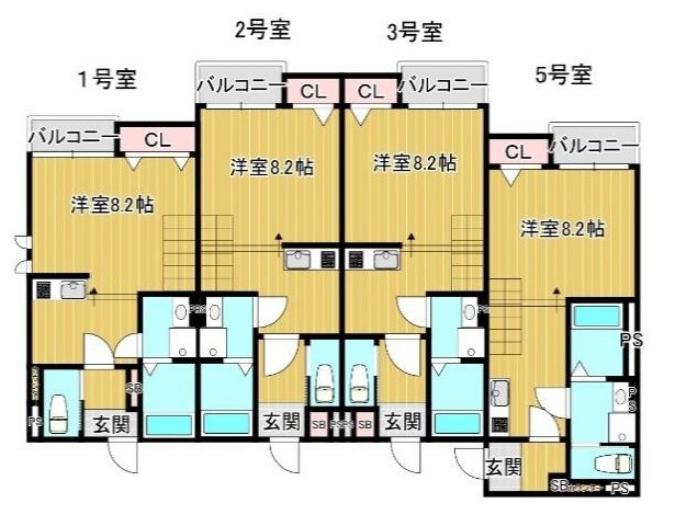 【間取り】 | Calm古賀 | 左から3番目が203号室の間取りです。