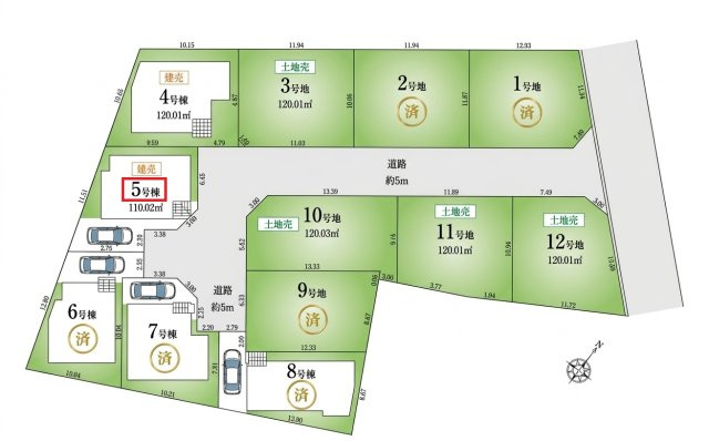 東村山市栄町3丁目・全8棟　新築一戸建　5号棟の区画図|【全8棟・5号棟】
駐車1台可能です。