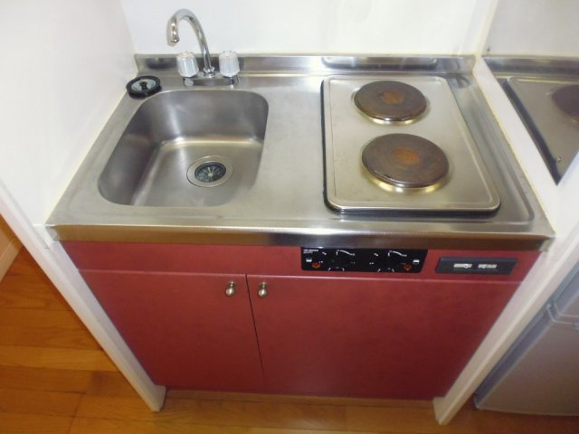 レオパレスセレザのキッチン|２口の電熱コンロ付。