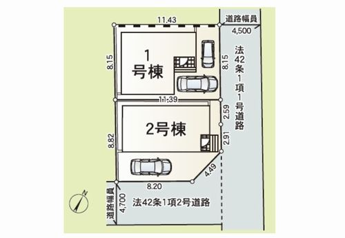 【区画図】 | 【仲介手数料０円】平塚市中里第6　新築一戸建て　全2棟 | 平塚市中里第6　新築一戸建て　全2棟