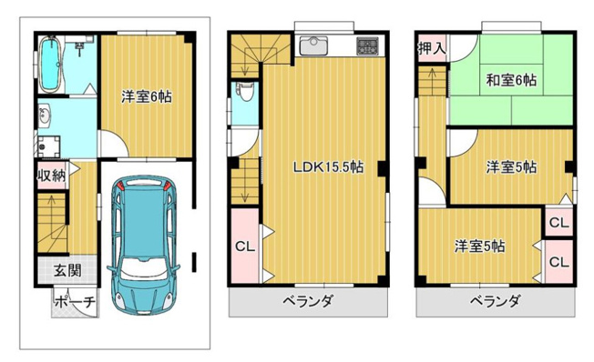 【間取り】 | 東大阪市稲葉1丁目 | 【4LDK＋車庫】全面リフォーム済み☆TVモニターホン新調完備です☆