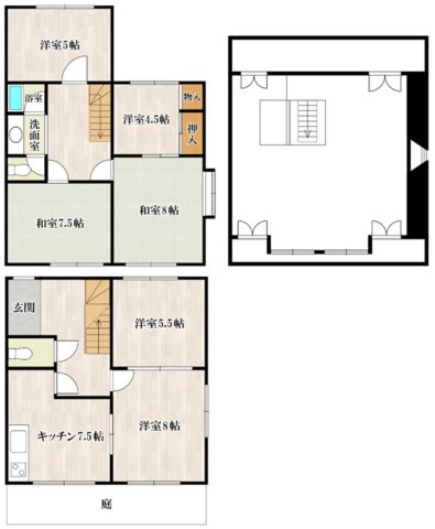 御影山手6丁目の間取り|和・洋8帖は南・東側2面採光

