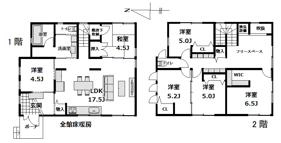 野田市岩名　中古戸建ての間取り|6LDK　全館床暖房　セカンドリビングとしても使えるフリースペース