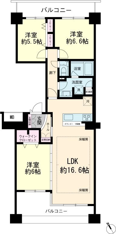 オールフローリングの3LDK