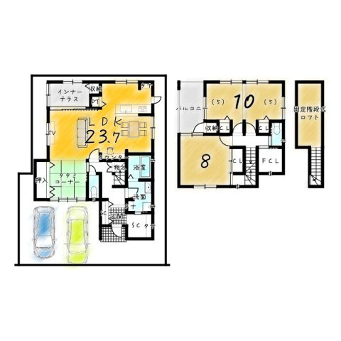 御前通今出川上る鳥居前町の参考プラン|【新築参考プラン】
建物価格2400万円、建物面積112.59m2
※建築確認申請費用120万円・外構費用110万円・省エネ基準適合住宅証明書発行費用11万円別途要（全て税込）