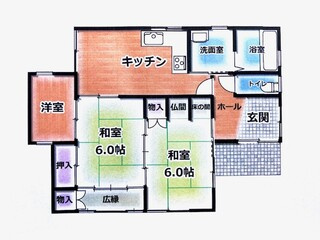 ※商談中【No.7472】緑ヶ丘3丁目/2SLDK/バリアフリーの間取り|バリアフリー志向におススメの2SLDKの平屋建てです。