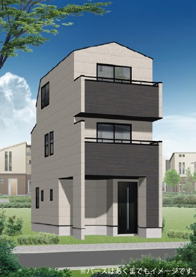【外観パース】 | 江戸川区下篠崎町　新築戸建 | 南向きの新邸！３LDK、車庫付きです♪3月中旬頃完成予定、ご内覧可能です！