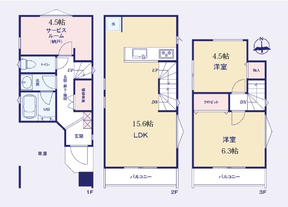 【間取り】 | 江戸川区下篠崎町　新築戸建 | 南向きの新邸！３LDK、車庫付きです♪3月中旬頃完成予定、ご内覧可能です！