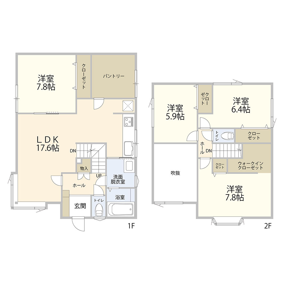新琴似12条11丁目　戸建の間取り|吹き抜けと豊富な収納が特徴の４LDK+S