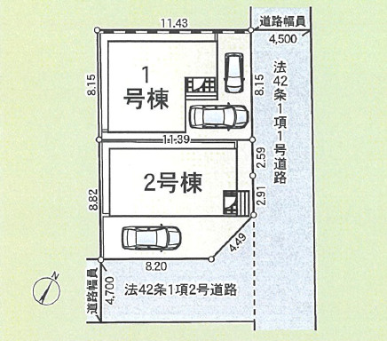 平塚市中里第6　新築戸建　全2棟1号棟の区画図