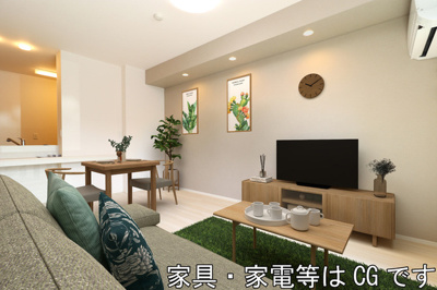 【内装】 | グランリュクス上野丘東 | 102　LDK（家具・家電はCGです）