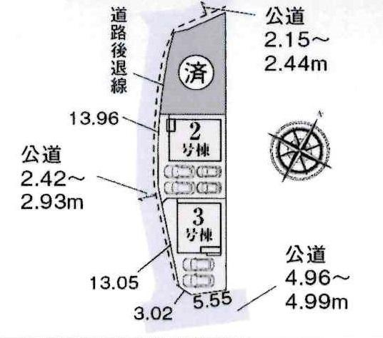 蒲郡市竹谷町井瀬木　全3棟・2号棟の区画図