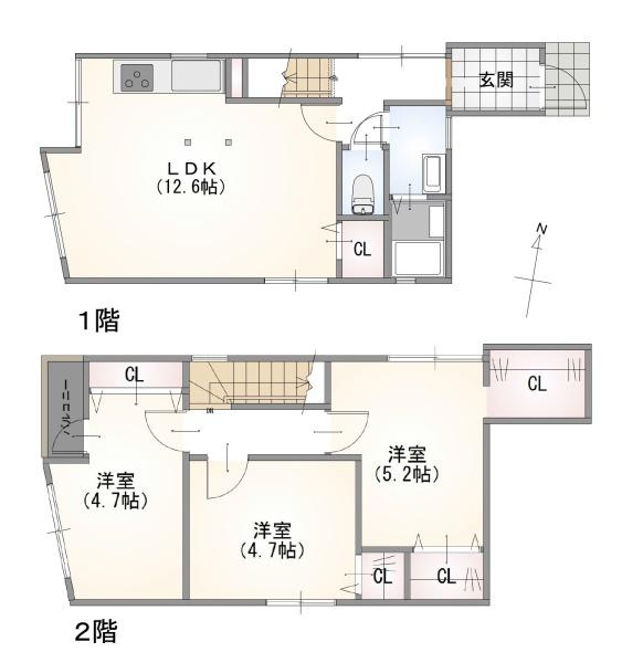 横浜市神奈川区神之木台の中古一戸建の間取り