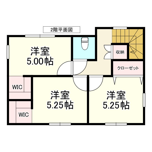 ※商談中※八戸市長苗代内舟渡の間取り|２F：洋室5.25帖、洋室5.25帖、洋室5.00帖