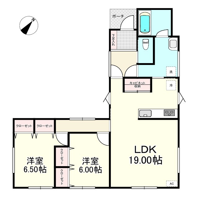 ※商談中※八戸市長苗代内舟渡の間取り|平屋：LDK19帖・洋室6.50帖・洋室6.00帖