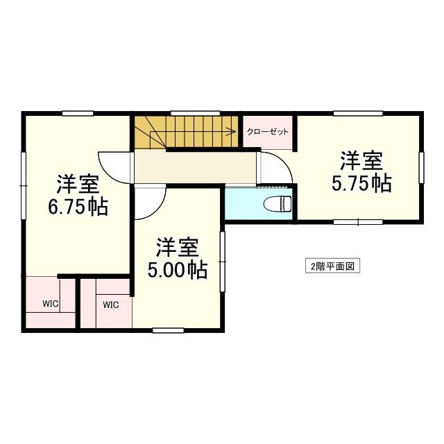 八戸市沼館　の間取り|２Ｆ：洋室6.75帖、洋室5.75帖、洋室5.00帖
