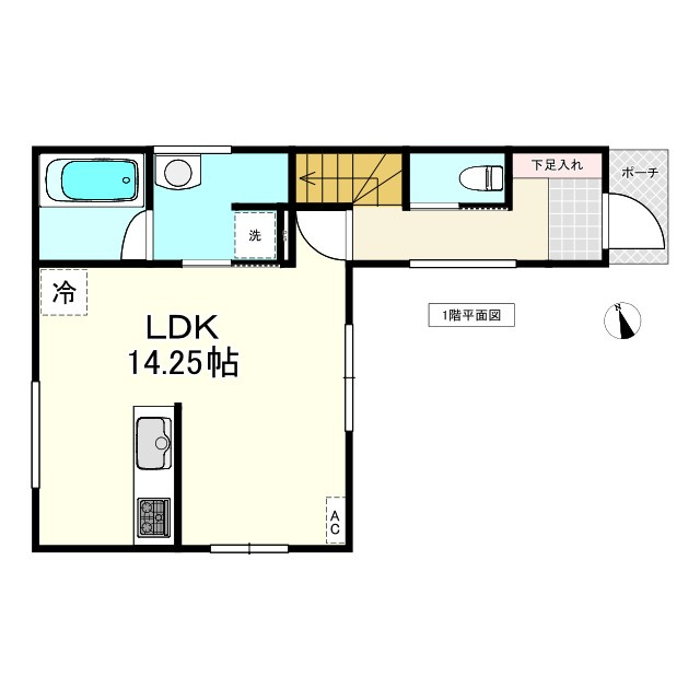 八戸市沼館　C棟の間取り|１F：ＬＤＫ14.25帖