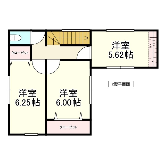 八戸市沼館　C棟の間取り|２F：洋室6.00帖、洋室6.25帖、洋室5.62帖