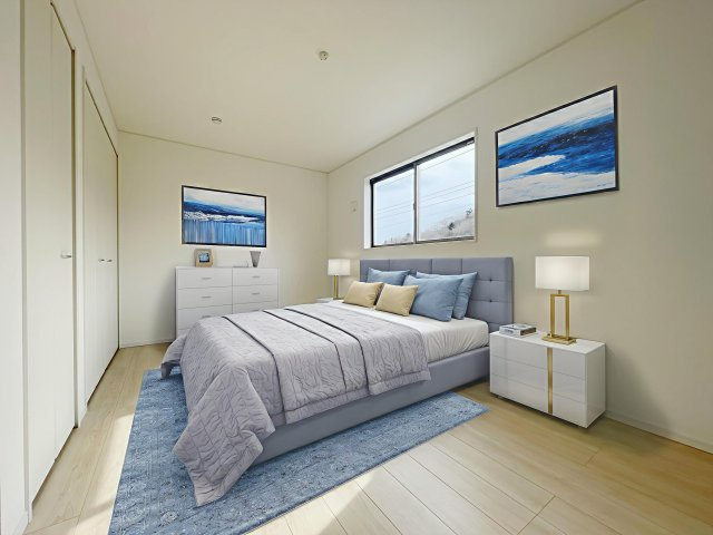 新築戸建・新築建売　白河市栄町　第一小・中央中の洋室|画像はバーチャルホームステージングの加工による演出で、実際の家具は付きません。