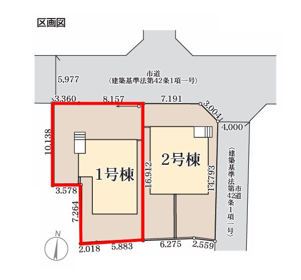 郡山市安積荒井３丁目　　　１号棟　　　安積第1小学校、安積中学区　の区画図|配置図