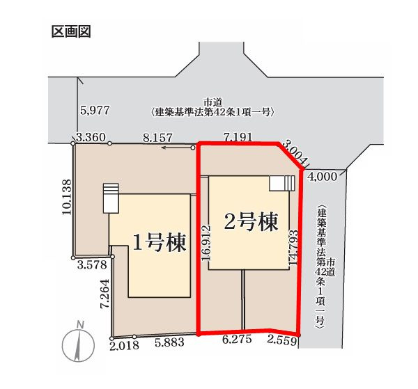 郡山市安積荒井３丁目　　　２号棟　　　安積第1小学校、安積中学区　の区画図|配置図
