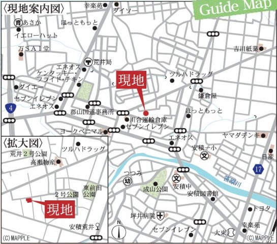 新築戸建・新築建売　郡山市安積荒井3丁目第2　安積第一小・安積中の地図