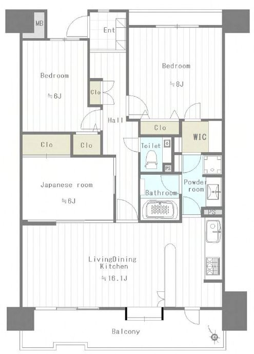 プランヴェールEXサザンウイングの間取り|6階部分・南西向きにつきまして日当り・通風・眺望良好。新規リノベーション施工が完了致しましたのでいつでも内覧が可能です。