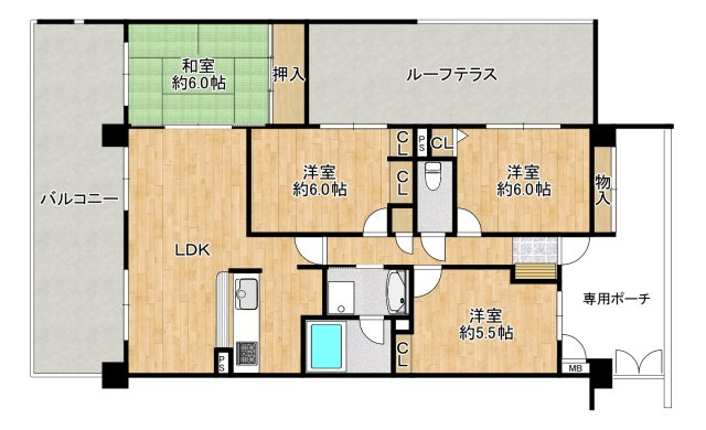和泉市室堂町の中古マンションの間取り|【南西向き！ルーフテラス付き】日当り良好です♪ぜひ現地でお確かめください♪