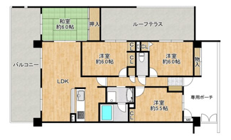 【間取り】 | 【南西向き！ルーフテラス付き】日当り良好です♪ぜひ現地でお確かめください♪
