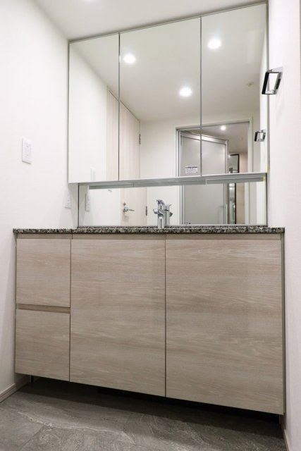 パークナード恵比寿の独立洗面台|朝の支度にも助かる、独立の洗髪洗面化粧台