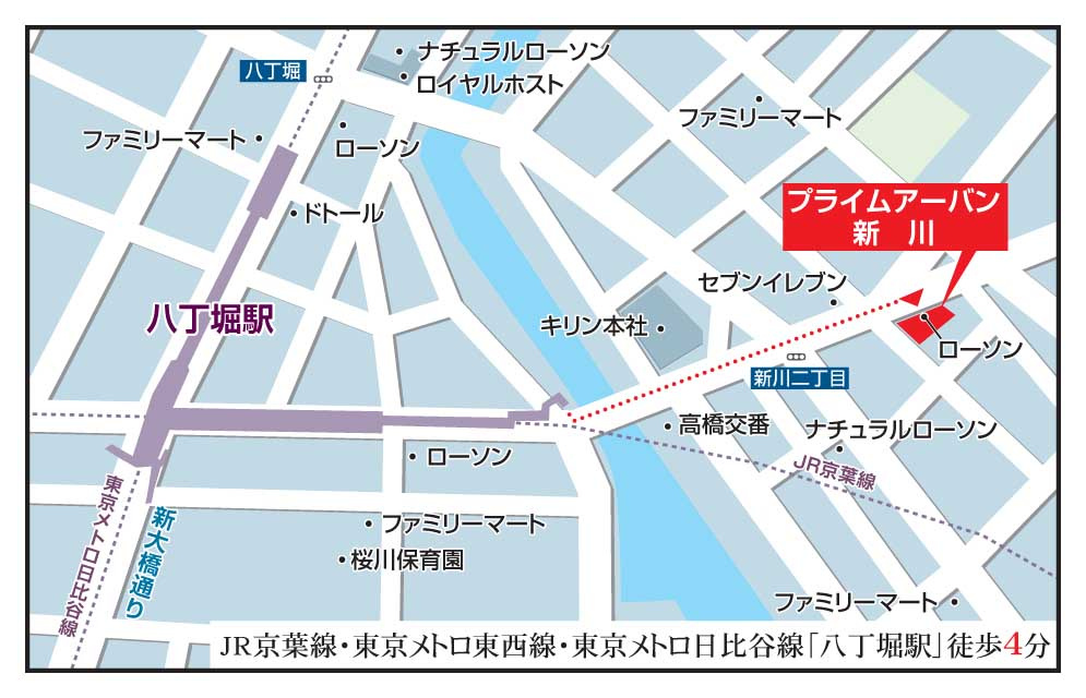 プライムアーバン新川の地図
