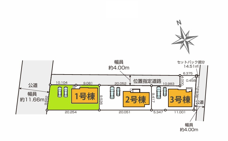 GRACE　水戸市小吹町　2期 　1の区画図|並列駐車可能で車庫入れラクラク！気になる他の物件と合わせての現地ご案内も可能です。HPから、またお電話でも、お気軽にお問い合わせください。

