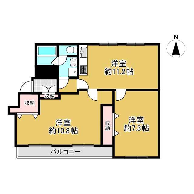 長岡天神ハイツ6号棟の間取り|南向きにつき採光通風良好です◎2023年7月フルリノベーション済み！最上階の角部屋です◎