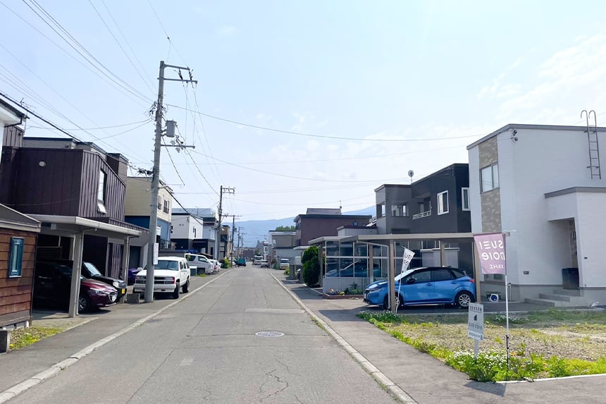 【建築条件付き】手稲区新発寒7条2丁目　B区画の前面道路含む現地写真