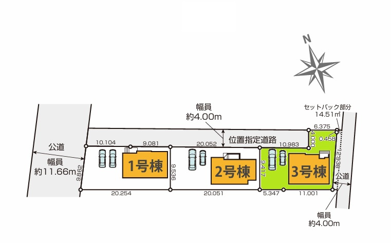 TERRACE　水戸市小吹町　2期 　3の区画図|並列駐車可能で車庫入れラクラク！気になる他の物件と合わせての現地ご案内も可能です。HPから、またお電話でも、お気軽にお問い合わせください。

