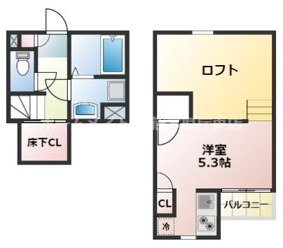 熊本市中央区坪井５丁目のアパートの間取り